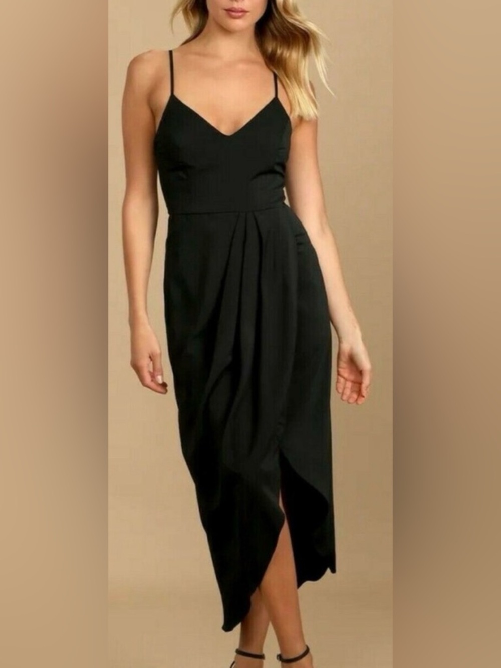 Lulu's Black Spaghetti‑Strap Midi Dress